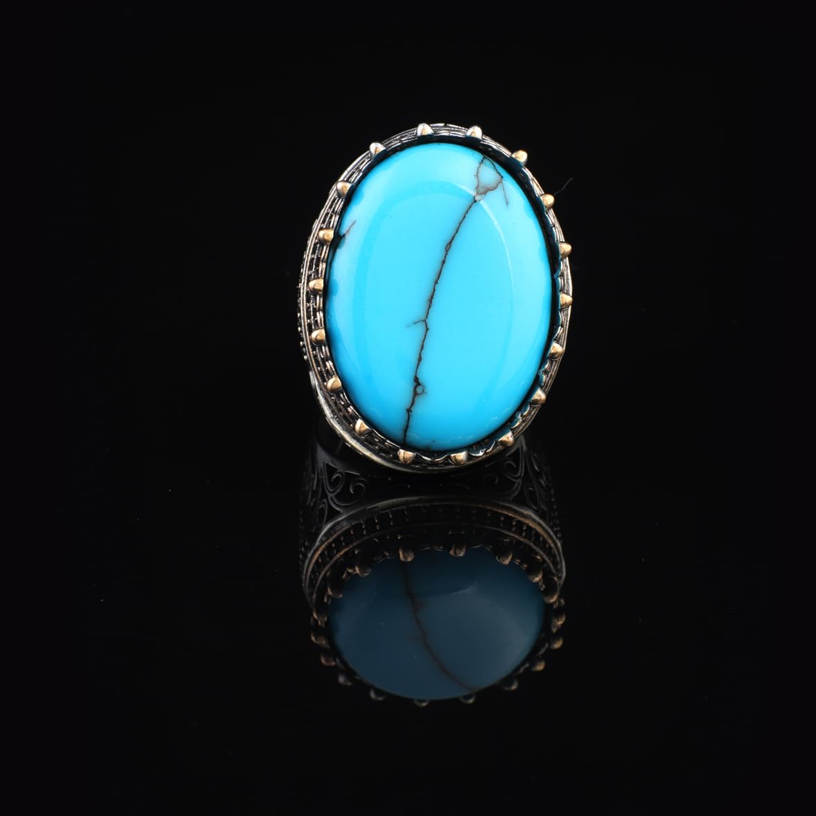 Men's Turquoise Ring with Micro Sapphire - Chunky Sterling Silver Gemstone Ring