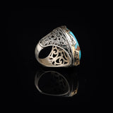 Special Turquoise Stone Ring – Large Oval Stone in Polished 925 Sterling Silver — image 4