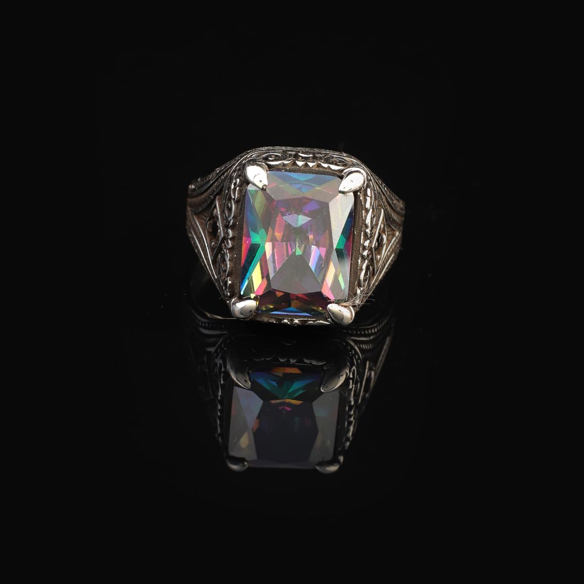 Mystical Topaz Claw Ring for Men – Ottoman Style Vintage Gemstone Engagement Ring