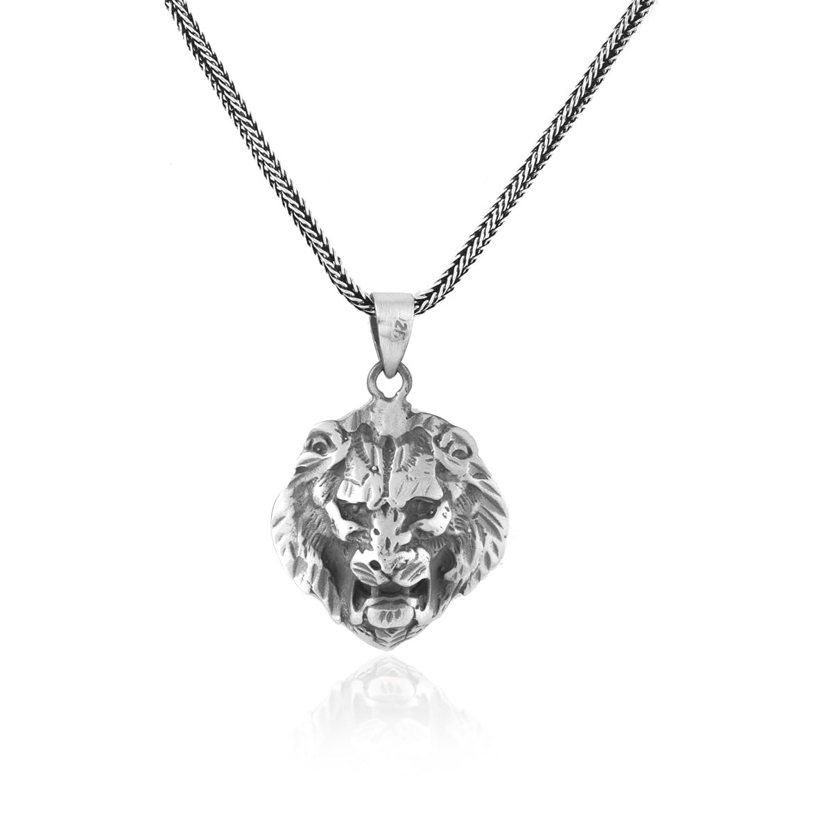Gothic Lion Pendant Necklace for Men - Sterling Silver Biker Necklace with Silver Chain & Cleaning Cloth Gift