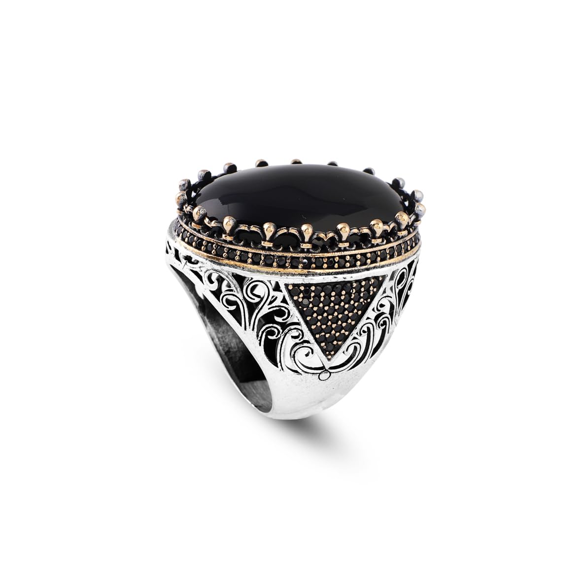 Black Onyx Ring - Chunky Silver Gemstone Engagement Ring for Men