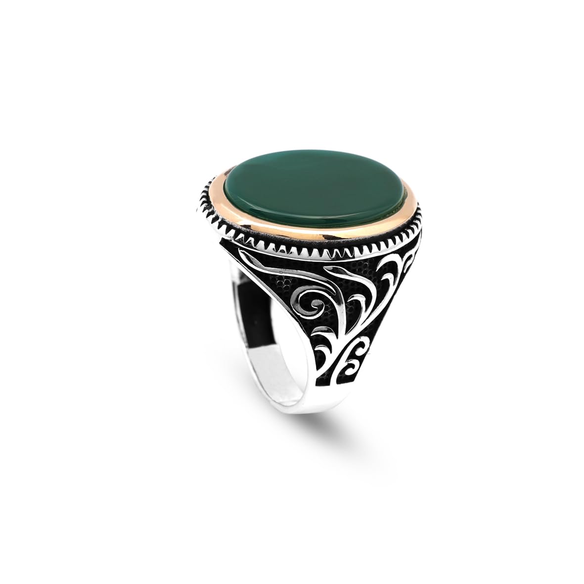 Vintage Jade Gemstone Signet Ring for Men - Handmade Sterling Silver Engagement Ring with Custom Engraving - Gift Silver Polishing Cloth