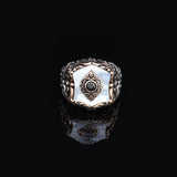 Vintage Ottoman Style Mother of Pearl and Onyx Silver Ring — image 2