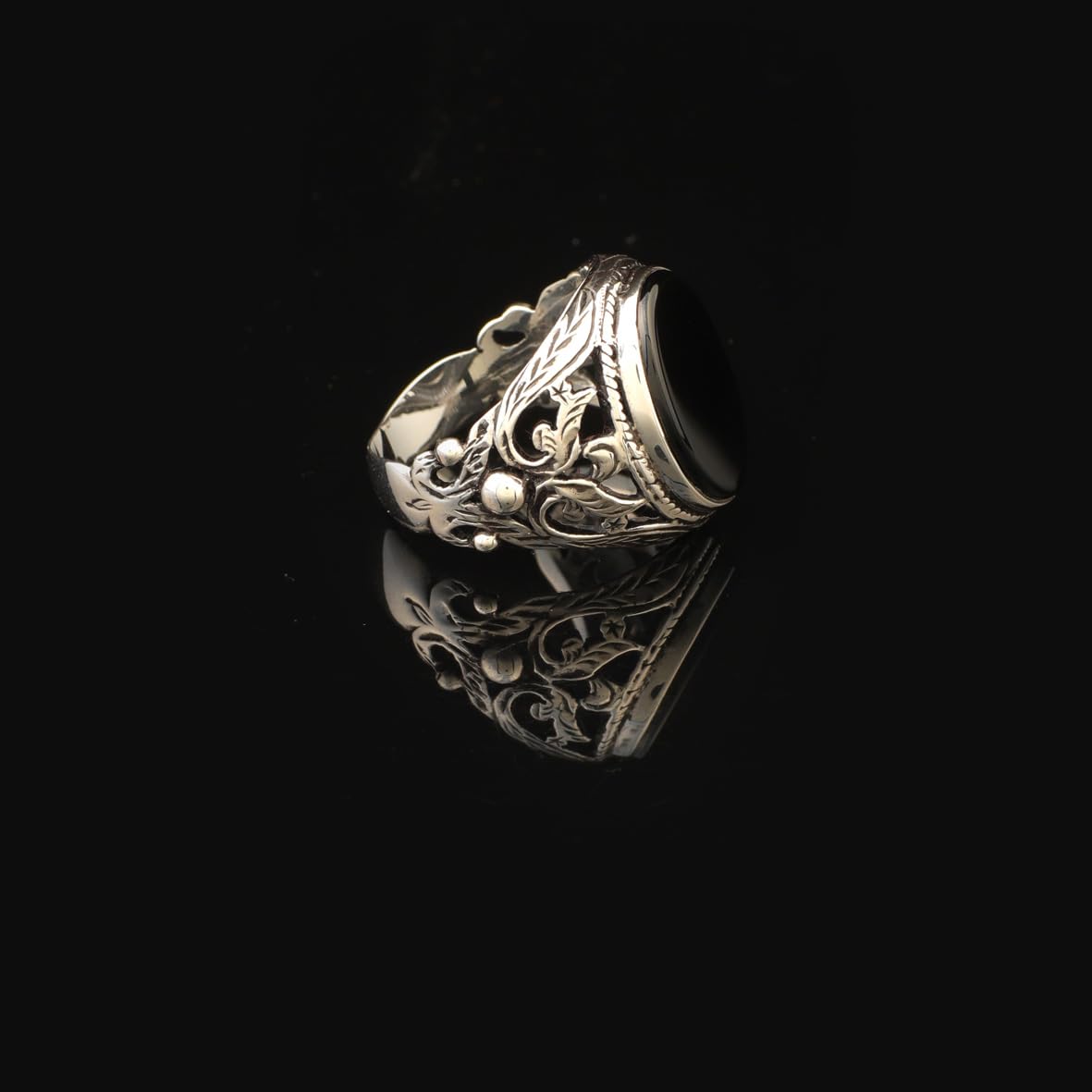Onyx Ring Signet Ring Pinky Ring Ottoman Vintage 925 Sterling Silver Promise Engagement Gemstone Ring Gift for Husband