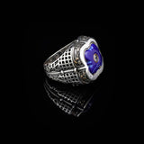 Lapis Lazuli Ring with White Sapphire Accent - Handcrafted Vintage Men's Sterling Silver Sword Gemstone Ring with Micro Stone Detail and Silver Polishing Cloth Gift — image 3