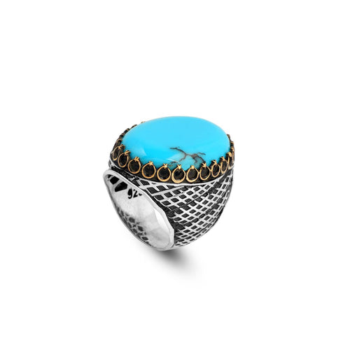 925K Silver Large Stone Ring Men