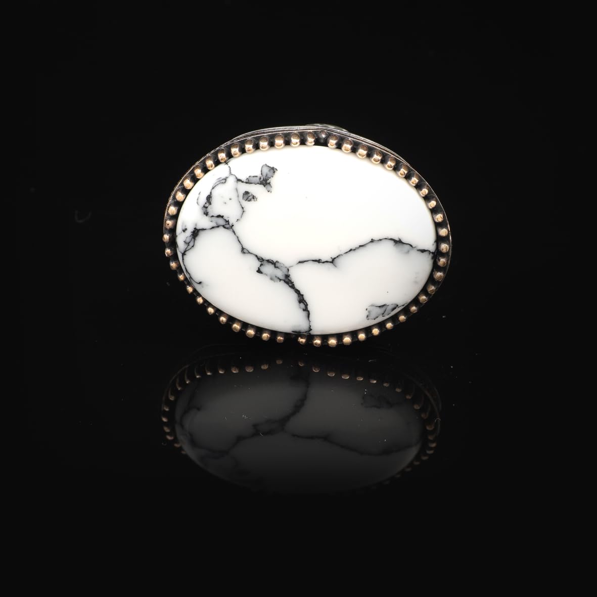 White Turquoise Oval Stone Ring for Men - Large Vintage 925 Sterling Silver Handmade Engagement Ring - Polished with Custom Engraving - Includes Silver Polishing Cloth Gift