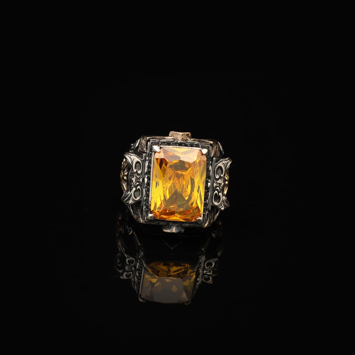 Handmade Citrine Ring Ottoman Vintage Ring Design Sterling Silver Ring Chunky Silver Ring Large Statement Ring Gemstone Ring Promise Ring for Him