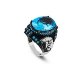Aquamarine Stone Custom Animal Eagle Ring for Men - Handmade 925 Sterling Silver Jewelry — image 1