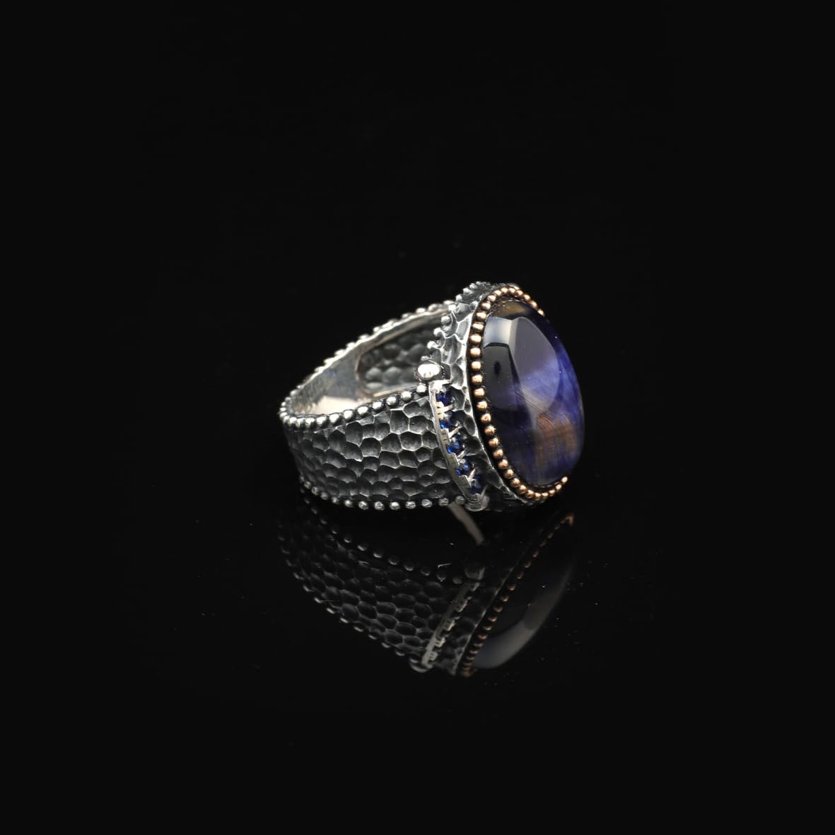 Blue Tiger Eye Pinky Ring for Men