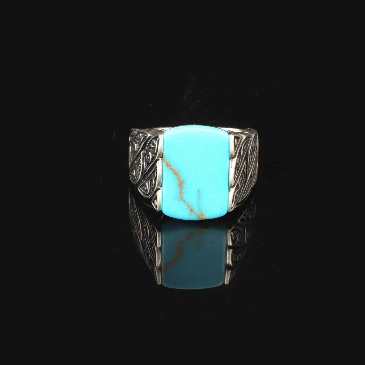 Mens Turquoise Ring Ottoman Vintage Ring Sterling Silver Ring Pinky Ring Silver Signet Ring Gemstone Ring Ottoman Statement Ring Vintage Ring Gift for Him