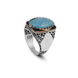 Vintage Handmade 925 Sterling Silver Men's Aquamarine Ring - 925 Sterling Silver Rings for Men - Handcrafted Ring for Men — image 1