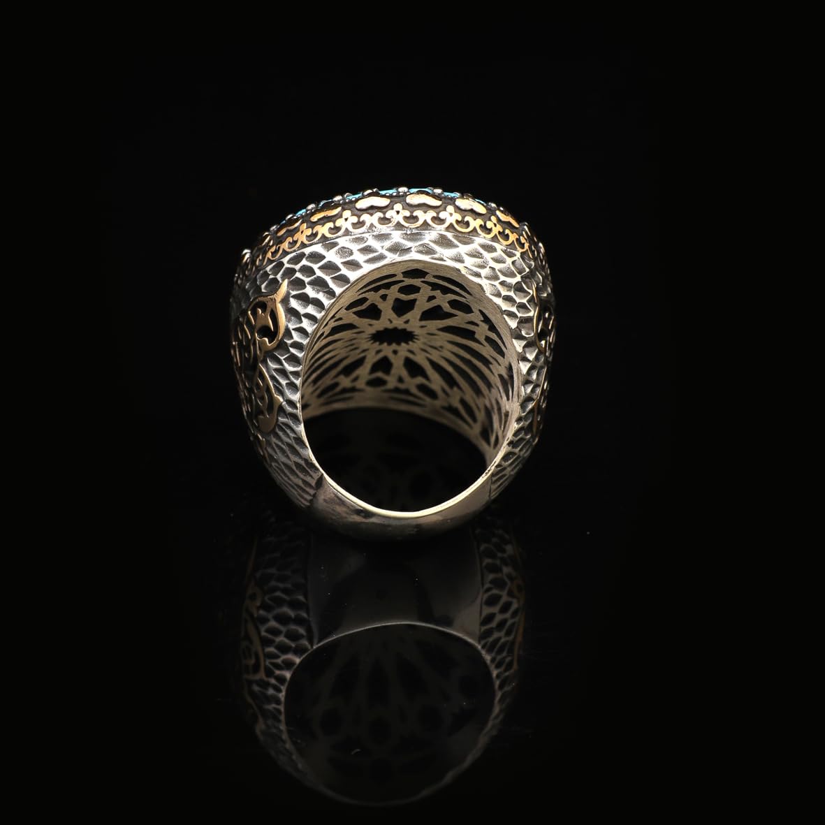 Micro Turquoise Ring Ottoman Large Statement Ring Vintage Sterling Silver Chunky Silver Ring Handmade Gemstone Promise Ring for Him