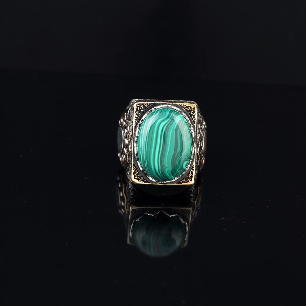 925 K Sterling Silver Malachite Ring Men