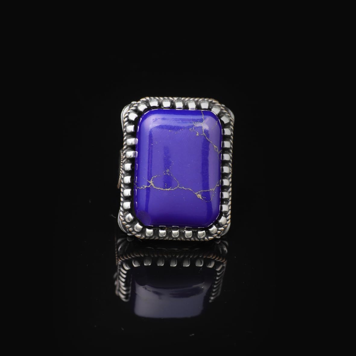 Lapis Lazuli Ring for Men - Handmade Ottoman Style Gemstone Ring with 925 Sterling Silver and Silver Polishing Cloth Gift