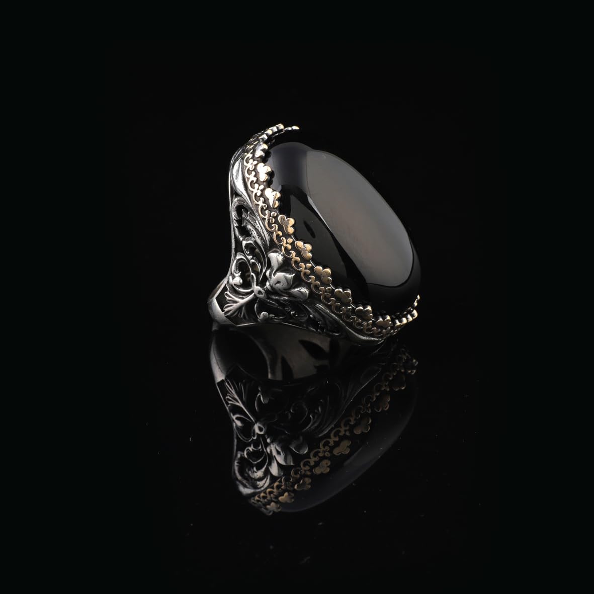 Black Onyx Ring for Men – Chunky Sterling Silver Ottoman Gemstone Ring