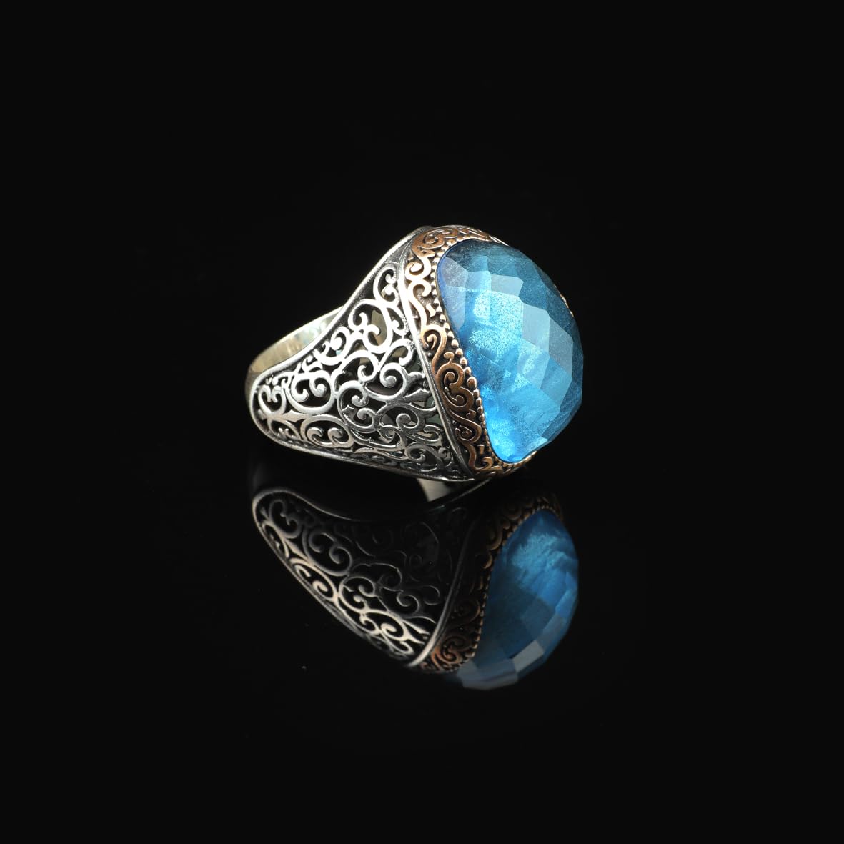 Vintage Handmade 925 Sterling Silver Men's Aquamarine Ring - 925 Sterling Silver Rings for Men - Handcrafted Ring for Men