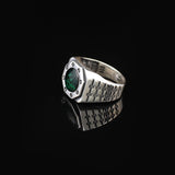 Handmade Emerald Gemstone Watch Band Engagement Ring for Men Vintage 925 Sterling Silver — image 5