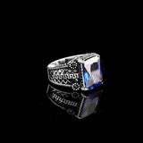 Mens Sapphire Ring – Handmade Ottoman Style Sterling Silver Gemstone Engagement Ring with Custom Engraving and Gift Silver Polishing Cloth — image 4