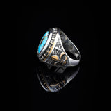 Genuine Turquoise Mens Ring with Micro Ruby Stone - Vintage Handmade 925 Sterling Silver Men's Ring with Silver Polishing Cloth Gift — image 4