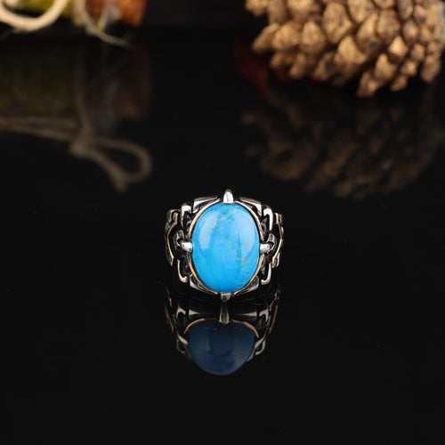 925K Sterling Silver Mens Turquoise Ring