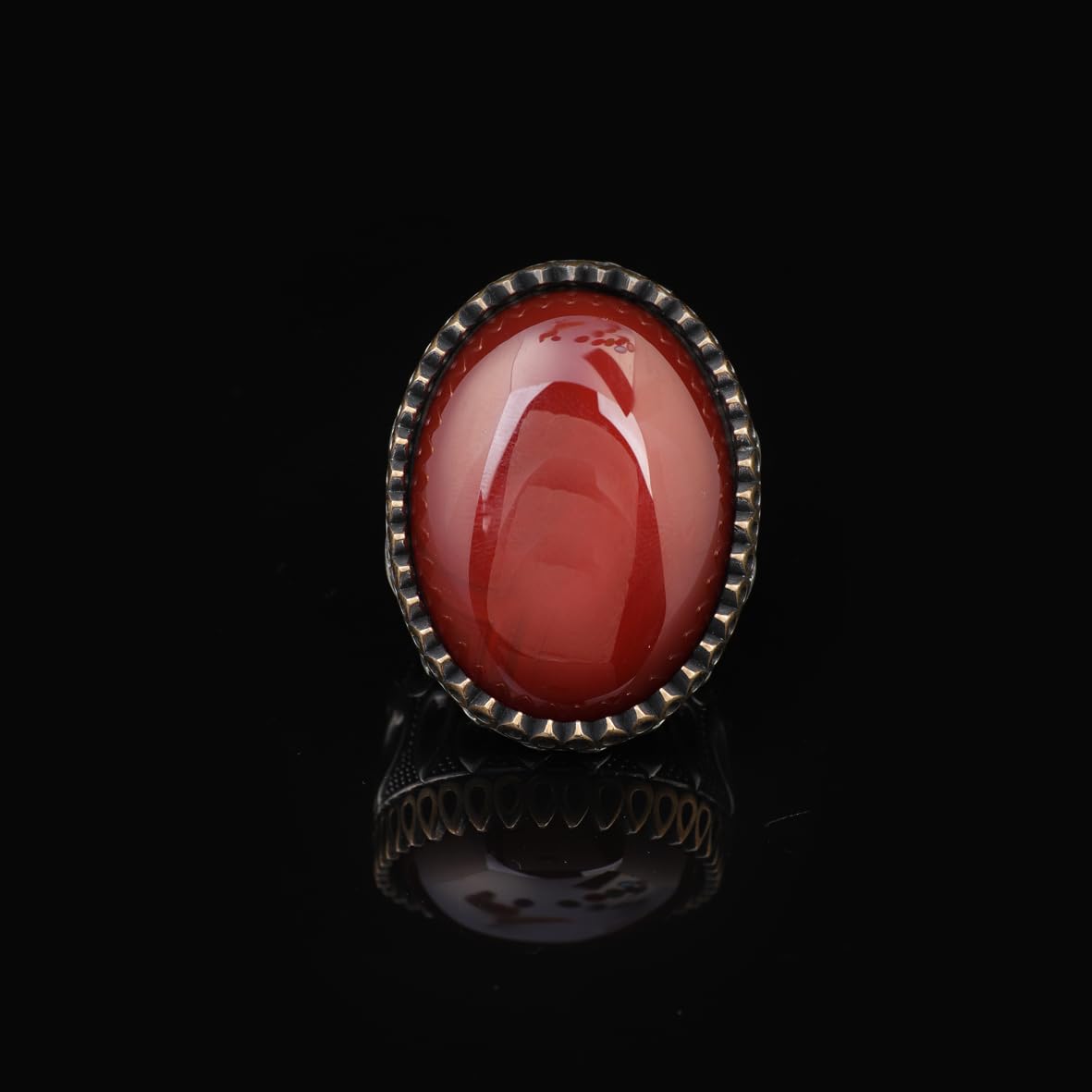 Carnelian Ring - Oval Gemstone - Large Handmade Ottoman Men Vintage 925 Sterling Silver Gemstone Ring with Silver Polishing Cloth Gift