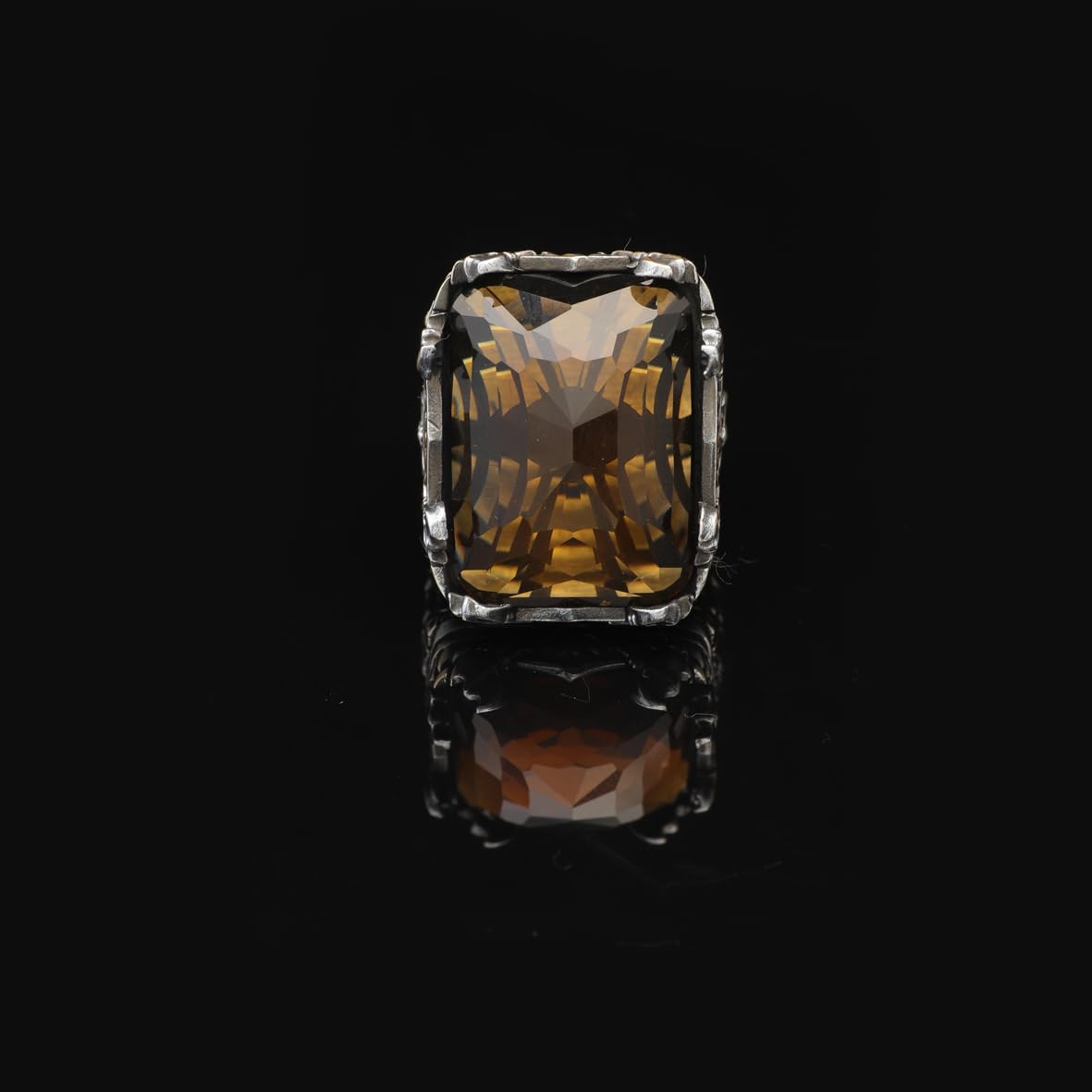 Vintage Large Citrine Ax Ring for Men - 925 Sterling Silver Turkish Handmade Polished Engagement Ring with Silver Polishing Cloth Gift