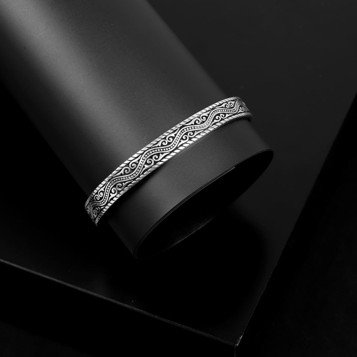 Hand-Engraved Thick Silver Band Bracelet for Men – Handmade Sterling Silver Cuff