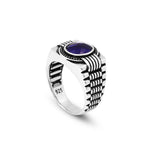 Handmade Blue Sapphire Oval Stone Watch Band Model Gemstone Ring for Men Vintage 925 Sterling Silver — image 1