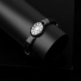 Men Leather Bracelet with Silver Natural White Sapphire – Vintage Sterling Silver Bracelet — image 2