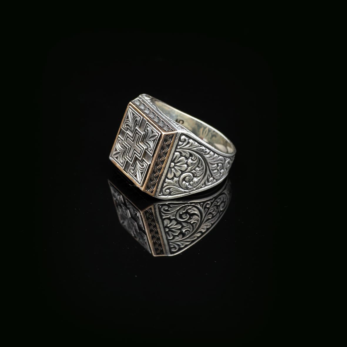 Vintage Cross Signet Ring for Men - 925 Sterling Silver