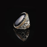 Handmade Onyx Ring with Oval Gemstone - Large Ottoman Style Men's Vintage 925 Sterling Silver Gemstone Ring with Silver Polishing Cloth Gift — image 5