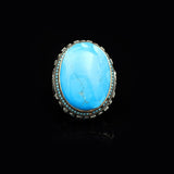 Turquoise Stone with Micro Stone – Large Oval Vintage Men’s Ring in Polished 925 Sterling Silver — image 3