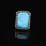 Turquoise Ring - Large Gemstone Ottoman Vintage Handmade 925 Sterling Silver Men's Ring with Silver Polishing Cloth Gift — image 3