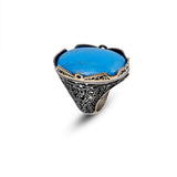 Genuine Turquoise Men’s Ring with Large Oval Stone – Vintage 925 Sterling Silver Ring for Men — image 1