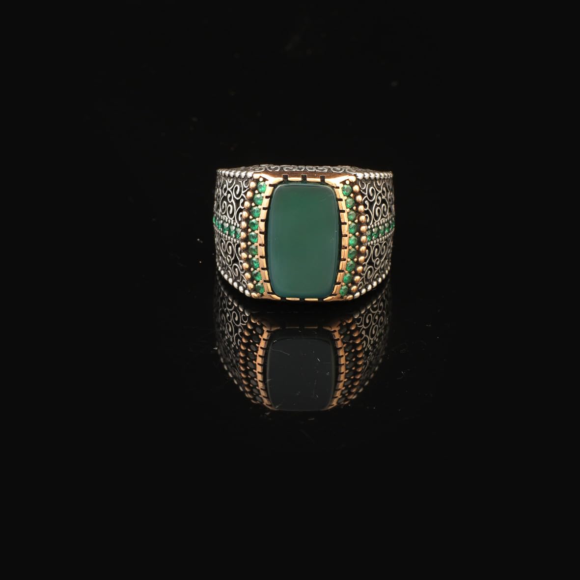 Jade Ring Signet Ring Pinky Ring Ottoman Vintage 925 Sterling Silver Promise Engagement Gemstone Ring Gift for Husband