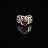 Men's Garnet Pinky Ring - Handmade Sterling Silver Signet Ring in Ottoman Style - Custom Engraved Vintage Engagement Ring Gift with Silver Polishing Cloth — image 3