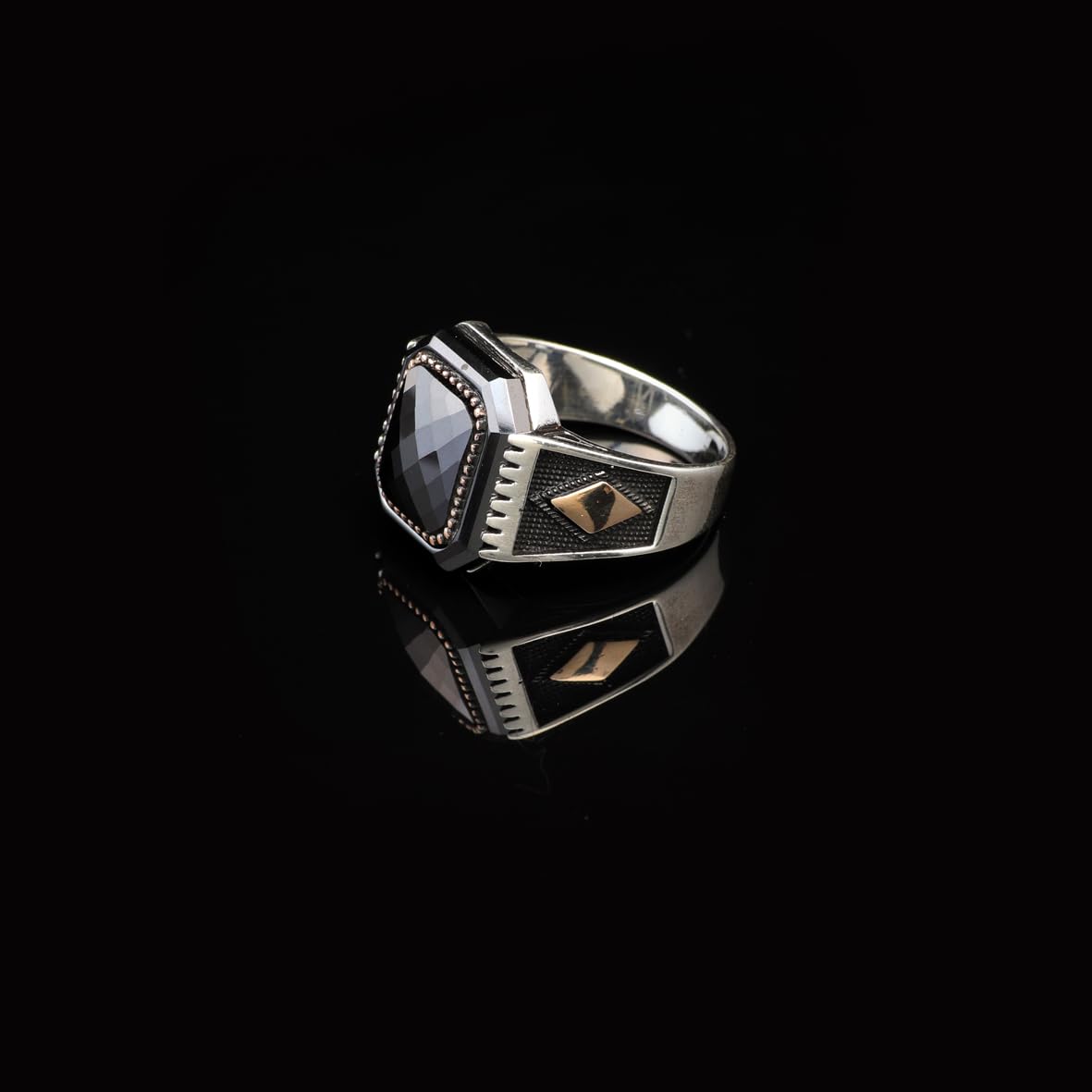 Black Onyx Vintage Men's Gemstone Ring - Handmade 925 Sterling Silver Turkish Engagement Ring with Polished Finish and Silver Polishing Cloth Gift Included