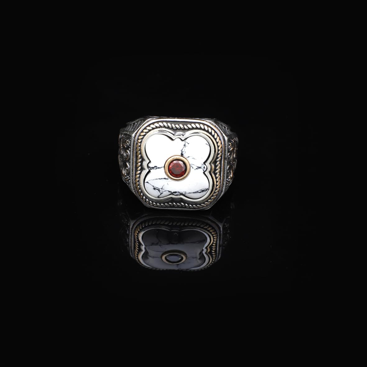 Genuine Turquoise Mens Ring with Ruby stone - Vintage Handmade 925 Sterling Silver Gemstone Jewelry for Men with Micro Stone - Includes Silver Polishing Cloth Gift