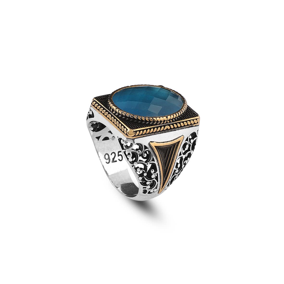 Man Silver Aquamarine Stone Ring