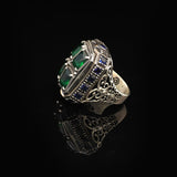 Handmade Emerald and Sapphire Stone Ottoman Ring – Large Statement Vintage Gemstone Ring — image 4