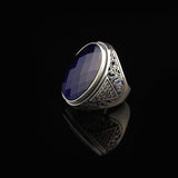 Sapphire Ring for Men – Large Chunky Silver Ring with Micro Sapphire Stone — image 4