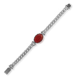 Made to Order Personalized Gothic Vintage Pattern 925 Sterling Silver Chain Bracelet for Men with Oval Carnelian Gemstone - Hand-Engraved Handmade Bracelet — image 1