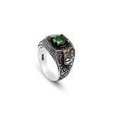 Vintage Emerald Micro Stone Ring - Men's Gemstone Engagement Ring in 925 Sterling Silver - Turkish Handmade Polished Ring with Silver Polishing Cloth Gift — image 1