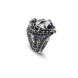 Handmade Sapphire Lion Pinky Ring - Vintage Ottoman Style Sterling Silver Animal Engagement Ring for Men with Gemstone & Custom Engraving — image 1