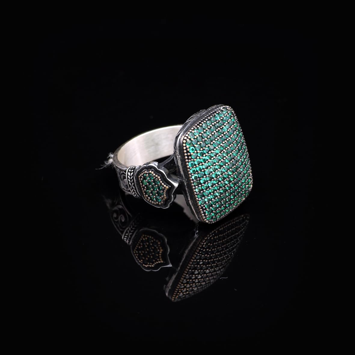 Handmade Vintage Jade Ring with Micro Stones – 925 Sterling Silver Statement Ring for Men