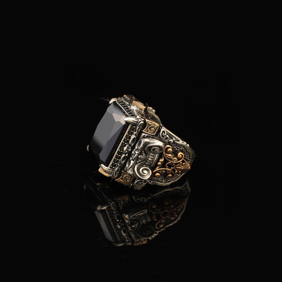 Handmade Onyx Ring Ottoman Vintage Ring Sterling Silver Ring Chunky Silver Ring Large Statement Gemstone Ring Promise Ring for Him