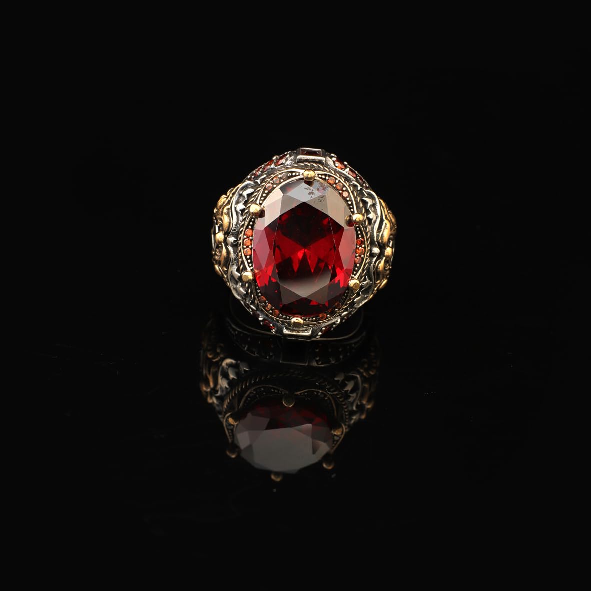 Handmade Garnet Ring Ottoman Style – Large Statement Vintage Gemstone Ring
