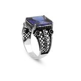 Mens Sapphire Ring – Handmade Ottoman Style Sterling Silver Gemstone Engagement Ring with Custom Engraving and Gift Silver Polishing Cloth — image 1