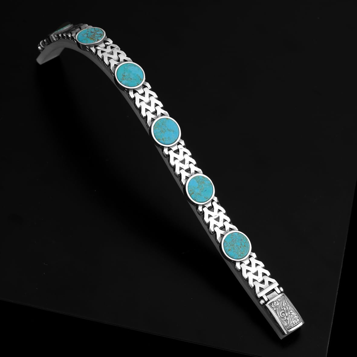 Handmade Turquoise Bracelet for Men – Gothic Vintage Chain Bracelet in Sterling Silver – Made to Order